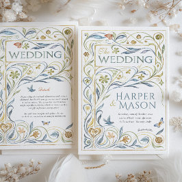 Betoverende Art Nouveau Floral & Fauna bruiloft Kaart