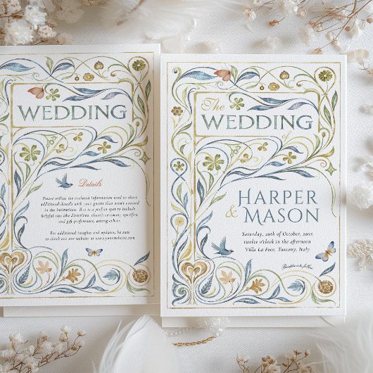 Betoverende Art Nouveau Floral & Fauna bruiloft Kaart