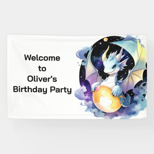 Betoverende Baby Dragon Whimsy Verjaardagsbanner Spandoek (Horizontaal)