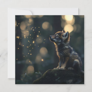 Betoverende Baby Wolf kijken naar vuurvliegjes Feestdagenkaart