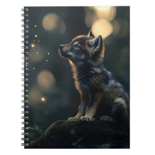 Betoverende Baby Wolf kijken naar vuurvliegjes Notitieboek