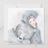 Betoverende beer en meisje feestelijke feest uitno kaart (Achterkant)