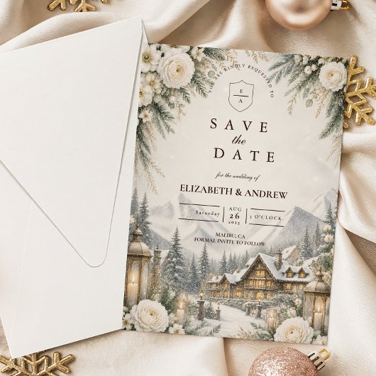 Betoverende Berg Winter Bruiloft Save The Date