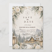 Betoverende Berg Winter Bruiloft Save The Date (Voorkant)