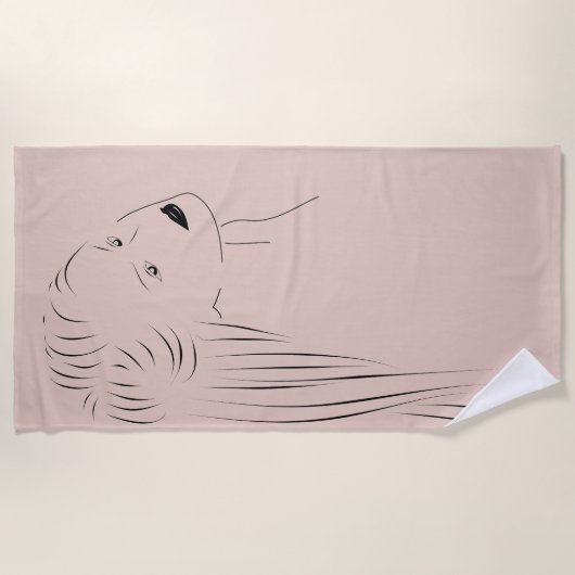 Betoverende Black Line Art Vrouw Visual Strandlaken (Voorkant)