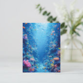 Betoverende blauwe diepten en koraaltinten briefkaart (Staand voorkant)
