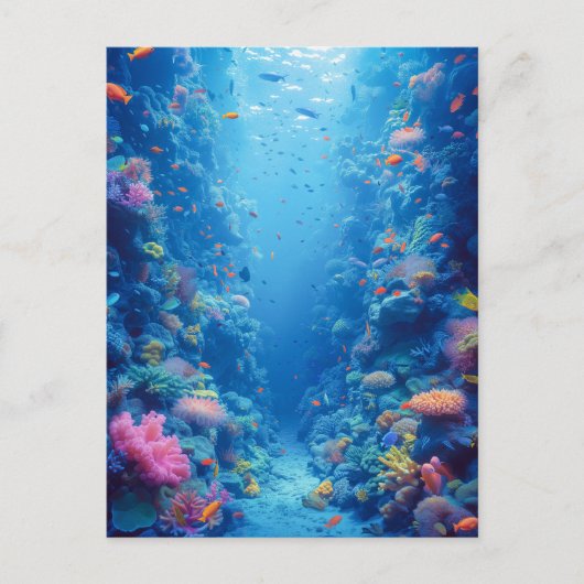 Betoverende blauwe diepten en koraaltinten briefkaart (Voorkant)