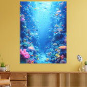 Betoverende blauwe diepten en koraaltinten canvas afdruk (Insitu (Woonkamer))