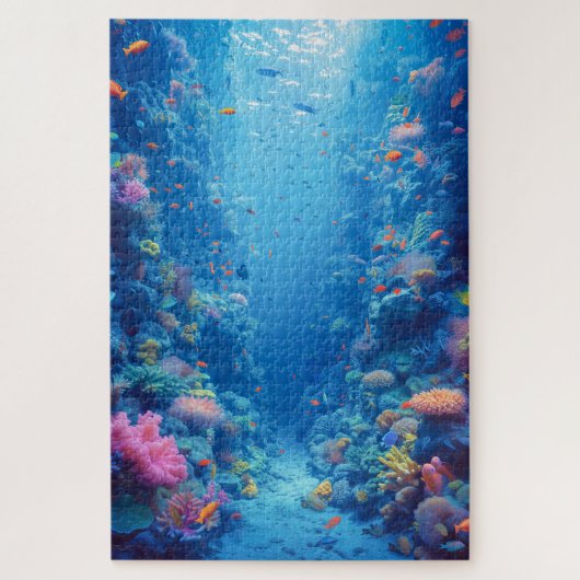 Betoverende blauwe diepten en koraaltinten legpuzzel (Verticaal)