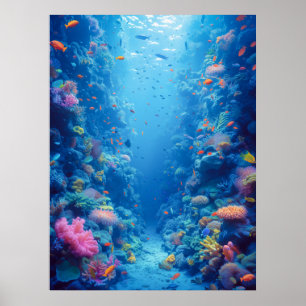 Betoverende blauwe diepten en koraaltinten poster