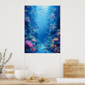 Betoverende blauwe diepten en koraaltinten poster (Keuken)