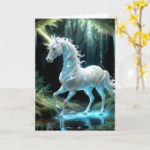 Betoverende, blauwe en witte eenhoorn die in een s kaart (Gele Bloem)