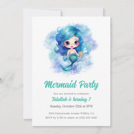 Betoverende blauwe zeemeermin kinderen verjaardags kaart (Voorkant)