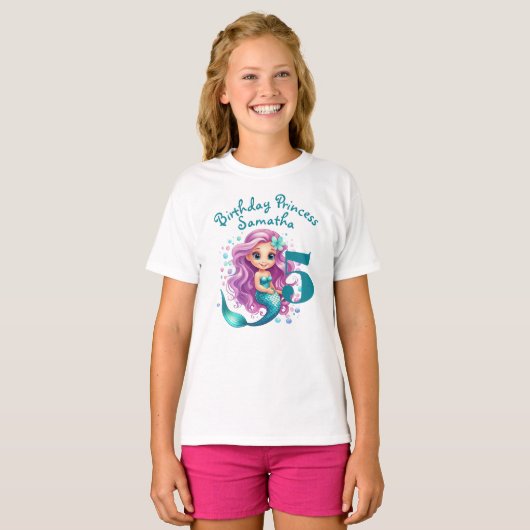 Betoverende Blauwgroen Mermaid Fantasy Verjaardag T-shirt (Voorkant volledig)