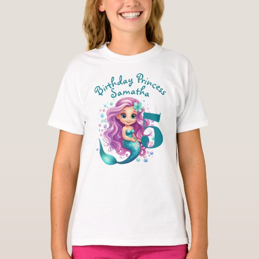Betoverende Blauwgroen Mermaid Fantasy Verjaardag T-shirt (Voorkant)