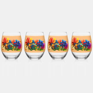 Betoverende Blooms: Floral Pattern Design Collecti Wijnglas Zonder Voet