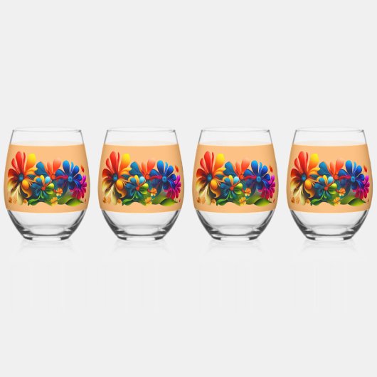 Betoverende Blooms: Floral Pattern Design Collecti Wijnglas Zonder Voet (Voorkant)