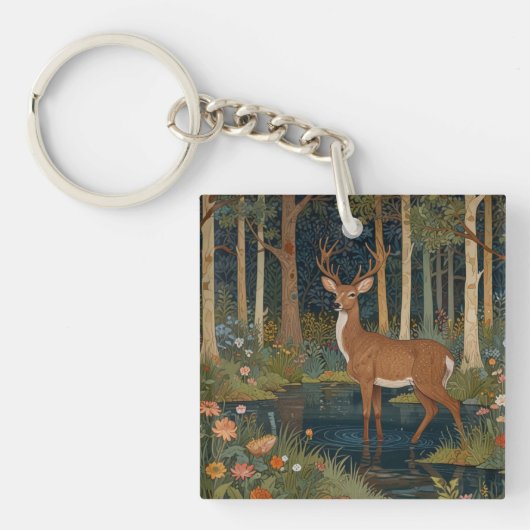 Betoverende boho rustieke bos bos herten kunst sleutelhanger (voorkant)