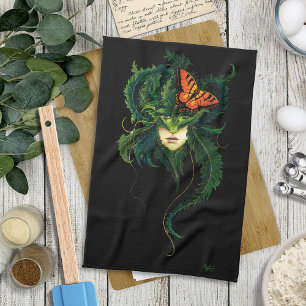 Betoverende Bos Dryade Vrouw Vlinder Fantasie Theedoek