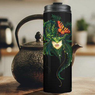 Betoverende Bos Dryade Vrouw Vlinder Fantasie Thermosbeker