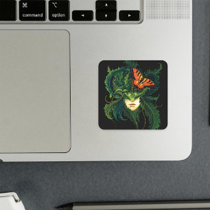 Betoverende Bos Dryade Vrouw Vlinder Fantasie Vierkante Sticker