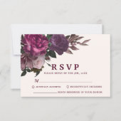Betoverende Bourgondië & Maroon Bloemen Winter Wed RSVP Kaartje (Voorkant)