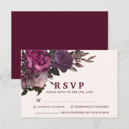 Betoverende Bourgondië & Maroon Bloemen Winter Wed RSVP Kaartje