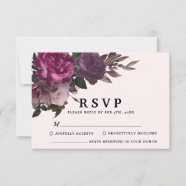 Betoverende Bourgondië & Maroon Bloemen Zwarte Huw RSVP Kaartje