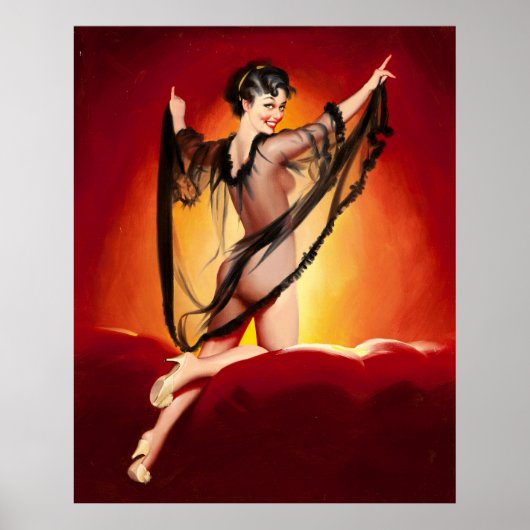 Betoverende Brunette in Firelight Pin Up Poster (Voorkant)