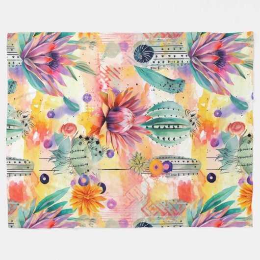 Betoverende cactustuin in levendige kleuren fleece deken (Voorkant (Horizontaal))