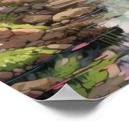 Betoverende Cherry Blossom Tuin Studio Ghibli-Ins Poster (Hoek)