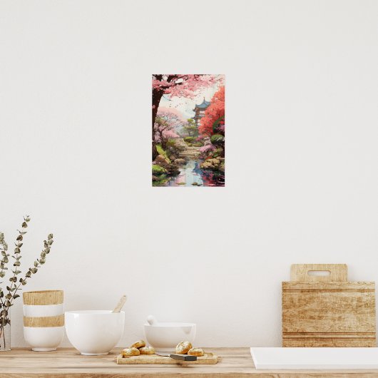 Betoverende Cherry Blossom Tuin Studio Ghibli-Ins Poster (Keuken)