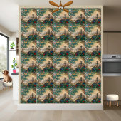 Betoverende Chinoiserie Pagode en Natuur Tegel Tegeltje