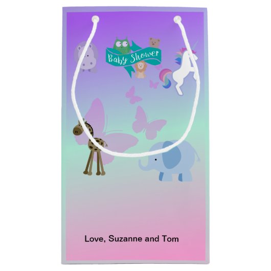 Betoverende Critter Parade Baby shower Roze Paarse Klein Cadeauzakje (Achterkant)