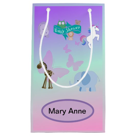 Betoverende Critter Parade Baby shower Roze Paarse Klein Cadeauzakje (Voorkant)