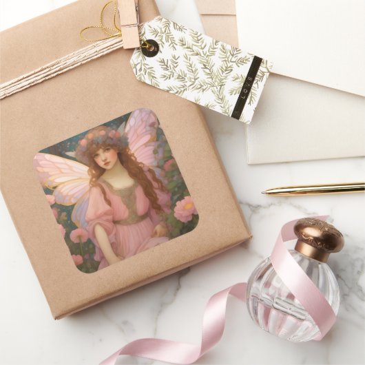 Betoverende dromen: een grillig roze sprookjesport vierkante sticker (Geschenken)