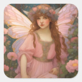 Betoverende dromen: een grillig roze sprookjesport vierkante sticker (Voorkant)