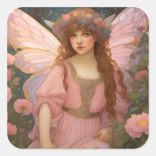 Betoverende dromen: een grillig roze sprookjesport vierkante sticker (Voorkant)