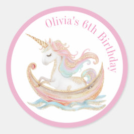 Betoverende eenhoorn in een magische boot op het Z Ronde Sticker