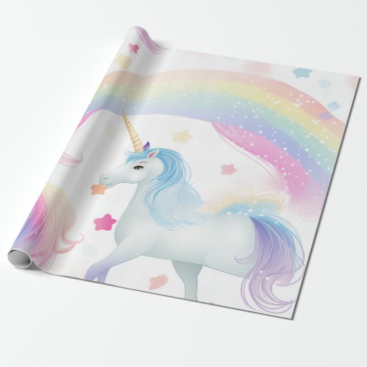 Betoverende Eenhoorn Rainbow Magic Wand Pastel Cadeaupapier (Uitgerold)