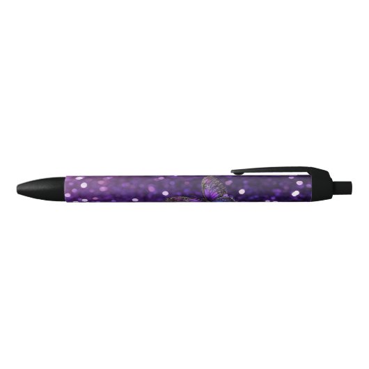 Betoverende elegantie: de Paarse Sparkle Butterfly Blauwe Inkt Pen (Bovenkant)