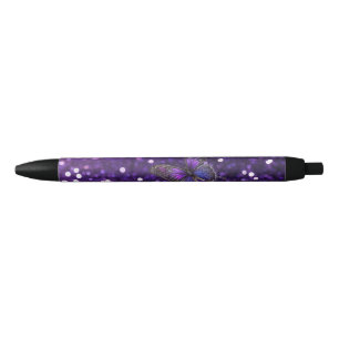 Betoverende elegantie: de Paarse Sparkle Butterfly Blauwe Inkt Pen