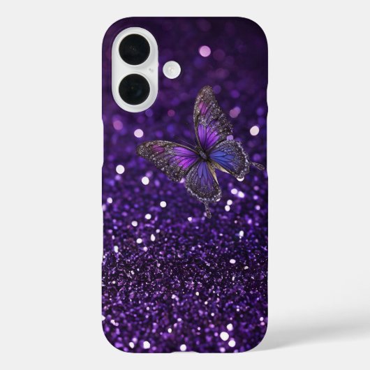 Betoverende elegantie: de Paarse Sparkle Butterfly Case-Mate iPhone Case (Achterkant)
