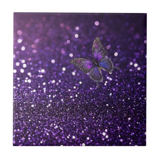 Betoverende elegantie: de Paarse Sparkle Butterfly Tegeltje (Voorkant)