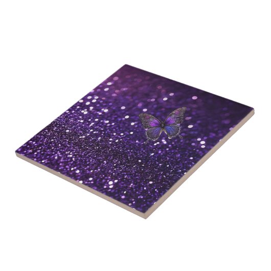 Betoverende elegantie: de Paarse Sparkle Butterfly Tegeltje (Zijkant)