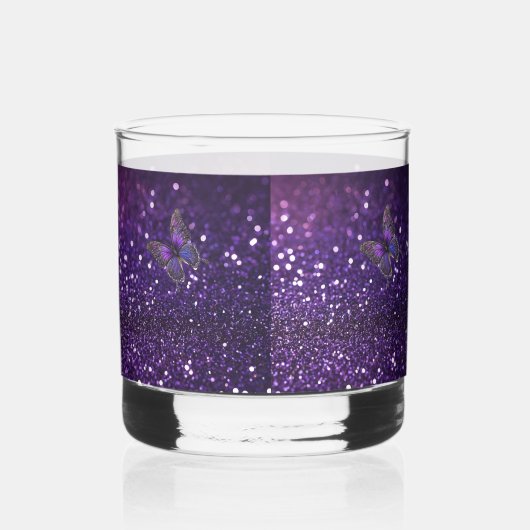 Betoverende elegantie: de Paarse Sparkle Butterfly Whisky Glas (Achterkant)