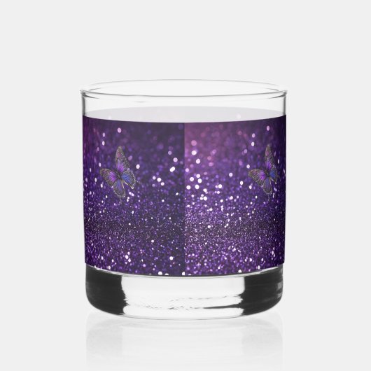 Betoverende elegantie: de Paarse Sparkle Butterfly Whisky Glas (Links)