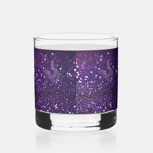 Betoverende elegantie: de Paarse Sparkle Butterfly Whisky Glas (Rechts)
