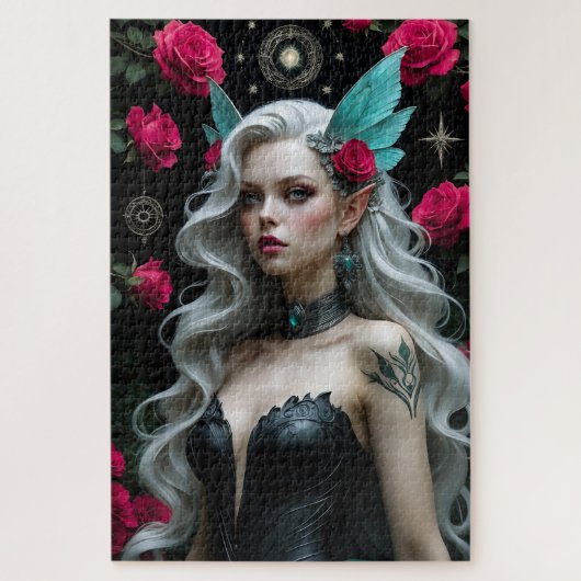 Betoverende Elf Maiden met Blauwgroen vleugels en  Legpuzzel (Verticaal)