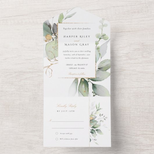 Betoverende Eucalyptus All-in-One bruiloft All In One Uitnodiging (Binnen)